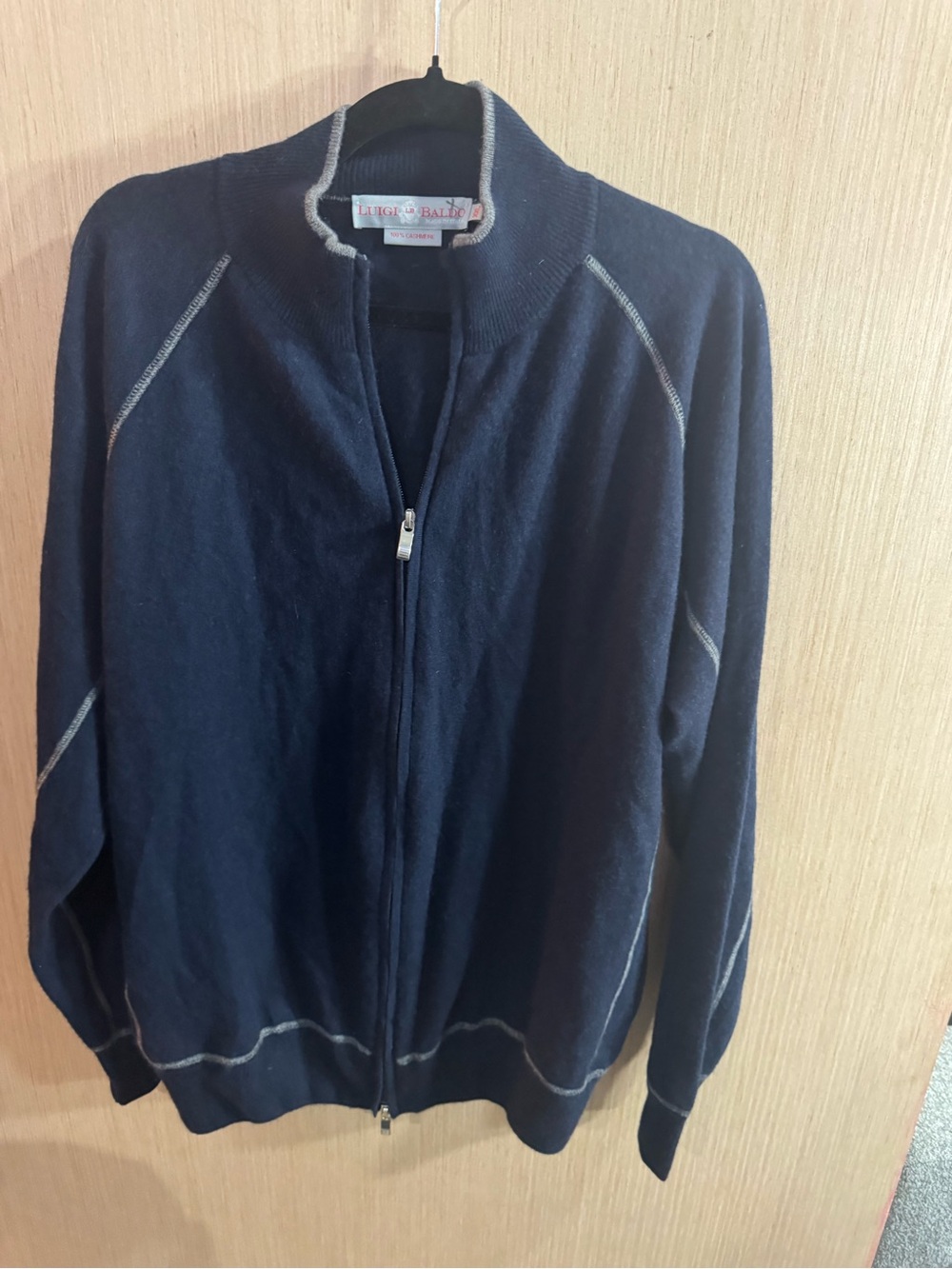 Men’s Luigi Baldo Cashmere Knit Navy Zip-Up Sweater Size XXL